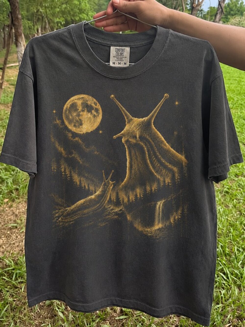 Surreal Giant Banana Slugs & Golden Moon Graphic T-Shirt